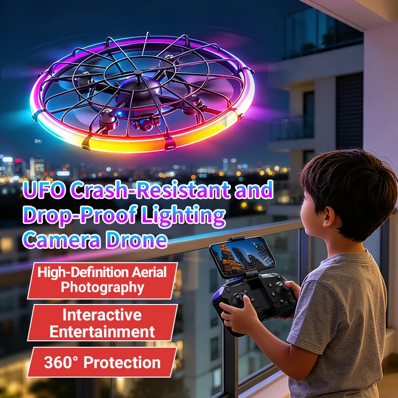 Drone Gimbal Brushless - JJRC H145 UFO RCドローン、デュアルHDレンズ、RGBフローライト、フルボディプロテクション、空撮クアッドコプター玩具